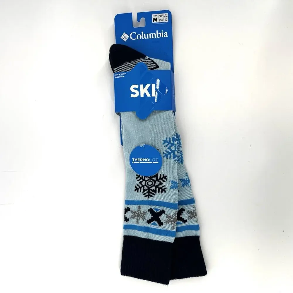 Columbia Women's Thermolite Snowflake Ski Socks Sky Blue Unisex Size Medium